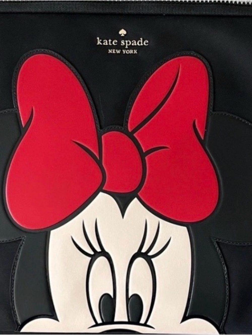 Kate Spade Black Leather Minnie Mouse Lap Top Case with Pink Bow